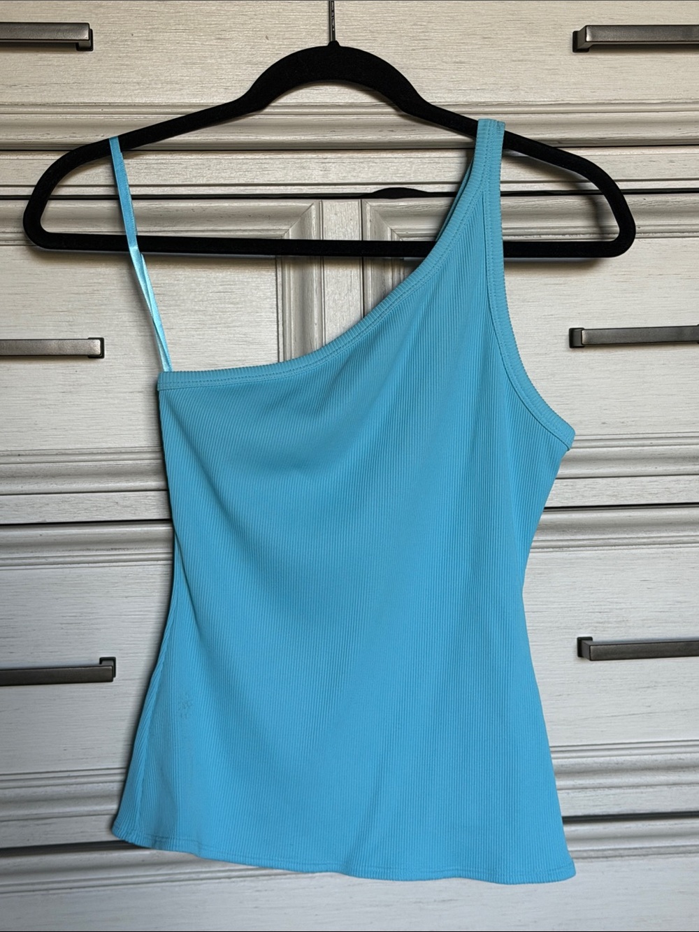 White House Black Market One-Shoulder Aqua Blue Ribbed Tank Dress